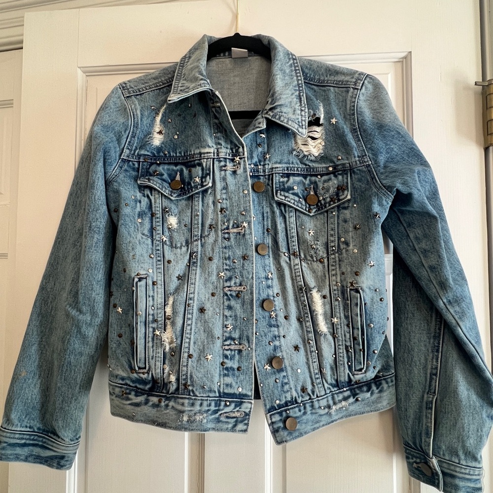 Tinseltown Studded Denim Jacket with Stars Sz XS